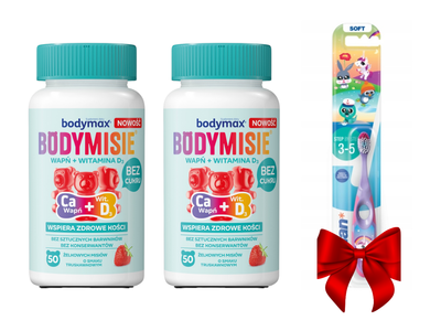 Bodymax Bodymisie żelki dla wapń + witamina C truskawkowe ZESTAW 2 x 60 sztuk + SZCZOTECZKA GRATIS!