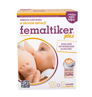 Femaltiker Plus wspomaganie LAKTACJI karmienie smak CAFFE LATTE ZESTAW 2 x 14 saszetek 