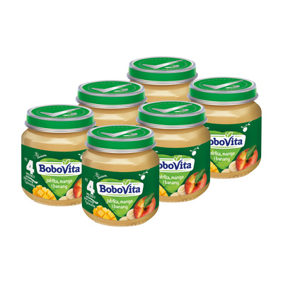 BoboVita Jabłka, mango i banany deserek po 5 miesiącu ZESTAW 6x125g