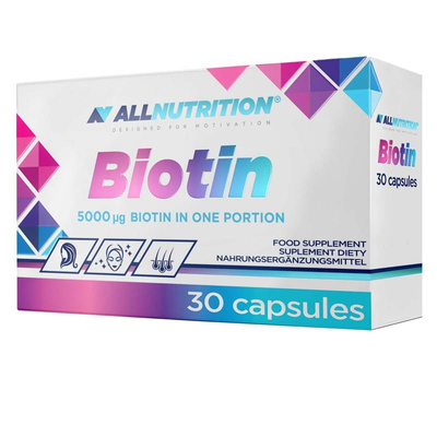 Allnutrition Biotin Biotyna WŁOSY SKÓRA PAZNOKCIE 5 mg 30 kapsułek