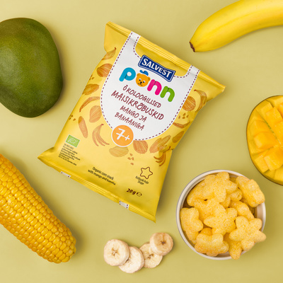 SALVEST Põnn BIO Chrupki zestaw różne smaki truskawka mango pomidor różne kształty 3 x 20 g + 2 MUSY GRATIS!