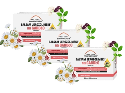 Balsam Jerozolimski na GARDŁO, POROST ISLANDZKI ZESTAW 3 x 16 pastylek do ssania krótka data