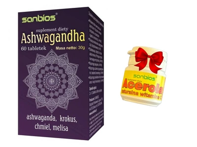 Sanbios Ashwaganda uspokojenie 60 tabletek + ACEROLA PRÓBKA GRATIS