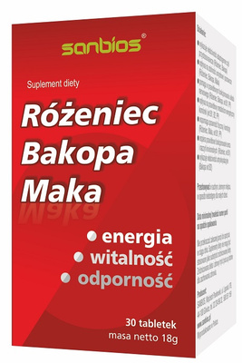 SANBIOS Różeniec SUPERFOODS Bakopa Maka Niacyna B1 B2 30 tabletek