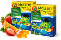 Moller's Omega-3 Rybki smak owocowy żelki odporność tran odporność ZESTAW 2 x 36 sztuk