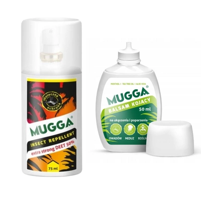 Mugga Spray odstraszacz na owady i kleszcze 50% DEET STRONG 75 ml + balsam łagodzący 50 ml