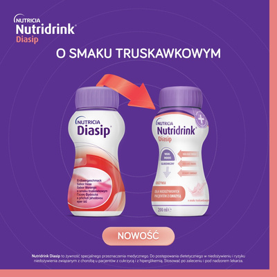 Nutridrink Diasip o smaku waniliowym i truskawkowym ZESTAW 8 x 200 ml 