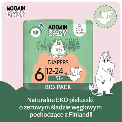 Moomin Baby 6 Maxi 12-24 kg (51 szt), eko pieluszki