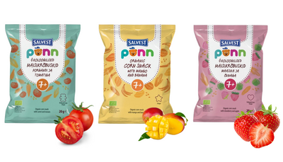 SALVEST Põnn BIO Chrupki zestaw różne smaki truskawka mango pomidor różne kształty 3 x 20 g + 2 MUSY GRATIS!