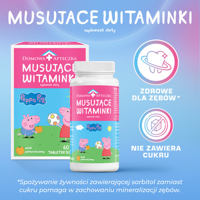 Musujące Witaminki "Świnka Peppa" ZESTAW WITAMIN DLA DZIECI 60 tabletek	