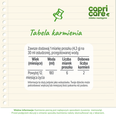 Capricare 3 - mleko dla dzieci junior, powyżej 12 miesiąca, oparte na mleku kozim ZESTAW 2 x 400 g