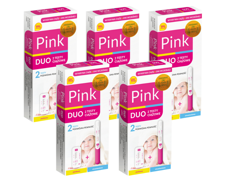 PINK DUO test ciążowy strumieniowy i płytkowy zestaw 5 opakowań