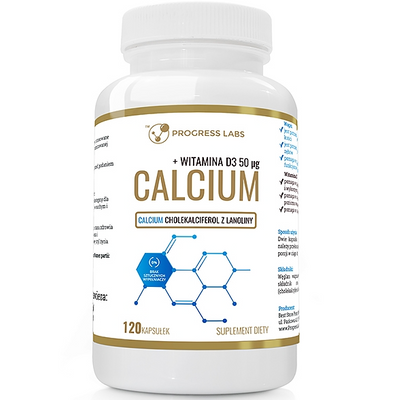 Progress Labs Calcium Wapń 1000 mg Witamina D3 50 mcg 120 kapsułek