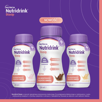 Nutridrink Diasip o smaku truskawkowym i czekoladowym ZESTAW 8 x 200 ml 