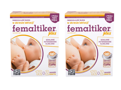 Femaltiker Plus wspomaganie LAKTACJI karmienie smak CAFFE LATTE ZESTAW 2 x 14 saszetek 