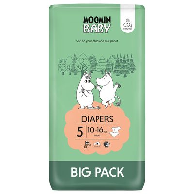 Moomin Baby pieluszki eko Diapers 5 10-16 kg BIG PACK 60 sztuk 