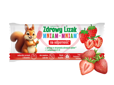 Zdrowy lizak dla dzieci mniam mniam z witaminami smak truskawkowy 40 sztuk 