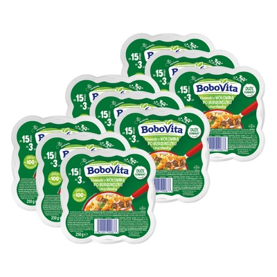 BoboVita Kluseczki z wołowiną po burgundzku i marchewką po 15 miesiącu ZESTAW 9 x 250 g