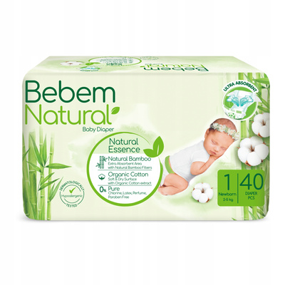 BEBEM NATURAL pieluszki bambusowe 1 NEWBORN 40 sztuk