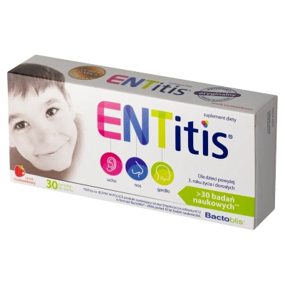ENTitis dla dzieci powyżej 3 roku życia smak truskawkowy 30 pastylek do ssania