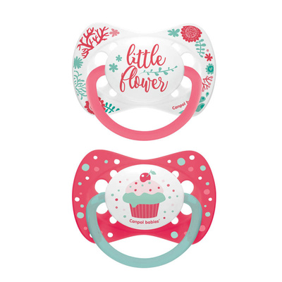 Canpol Zestaw smoczków uspokajających 23/954 silikon 0-6m symetryczny wild nature + cupcake różowe 2 sztuki