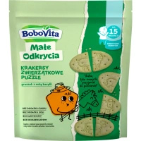 BoboVita krakersy zwierzątkowe puzzle groszek z nutą bazylii po 15 miesiącu 105 g