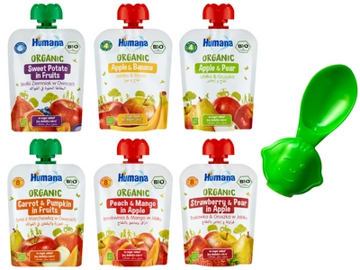 Humana Organic Musy deserki różne smaki ZESTAW 6 x 90 g + ŁYŻECZKA DO MUSÓW GRATIS!