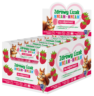 Zdrowy lizak dla dzieci mniam mniam z witaminami smak malinowy ŁEZKA 40 sztuk