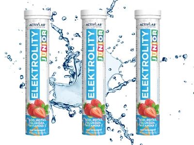 ActivLab Elektrolity Junior dla dzieci NAWODNIENIE smak truskawkowy ZESTAW 3 x 20 tabletek musujących