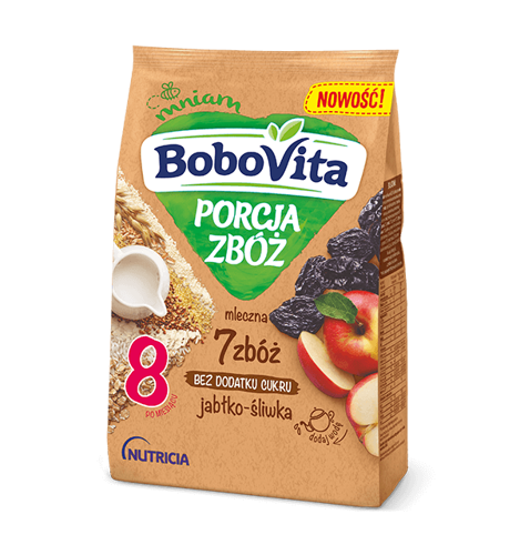 BoboVita Porcja Zbóż Kaszka mleczna 7 zbóż jabłko-śliwka po 8. miesiącu życia 210g