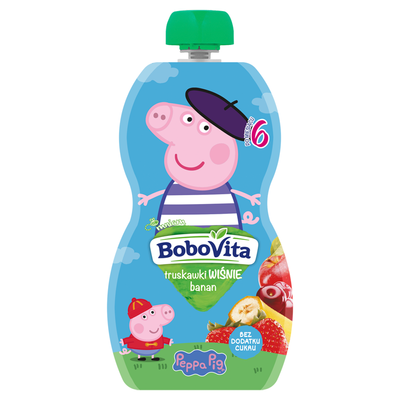 BoboVita Peppa Pig Mus truskawki i wiśnie z bananem po 6 miesiącu 100 g