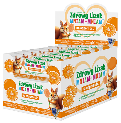 Zdrowy lizak dla dzieci mniam mniam z witaminami smak pomarańczowy ŁEZKA 40 sztuk