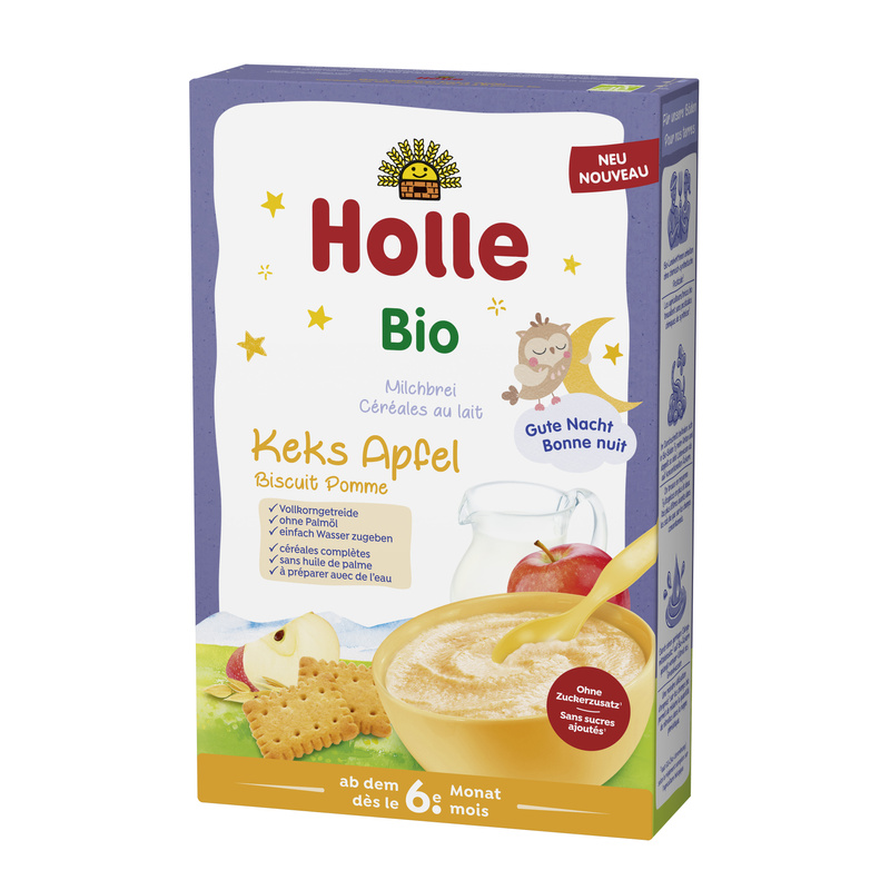 Uszkodzone opakowanie zewnętrzne (kartonik) Holle Kaszka mleczna owsianka na noc keks i jabłko od 6 miesiąca 250 g