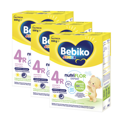 BEBIKO JUNIOR NUTRIflor Expert 4R formuła na bazie mleka z kleikiem ryżowym, powyżej 2. roku życia ZESTAW 3 x 550 g