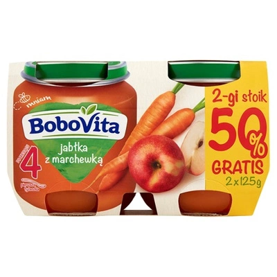 BoboVita Jabłka z marchewką deserek po 4 miesiącu 1+1 50% GRATIS 2x125g
