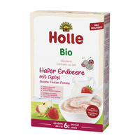 Uszkodzone opakowanie zewnętrzne (kartonik) Holle kaszka mleczno-owsiana truskawka-jabłko BIO od 6 miesiąca 250 g