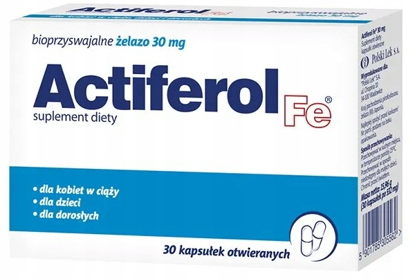 Actiferol FE 30 mg bioprzywajalne żelazo 30 kapsułek