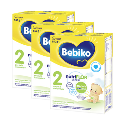 BEBIKO NUTRIflor Expert 2 mleko następne dla niemowląt, powyżej 6. m-ca życia ZESTAW 3 x 550 g