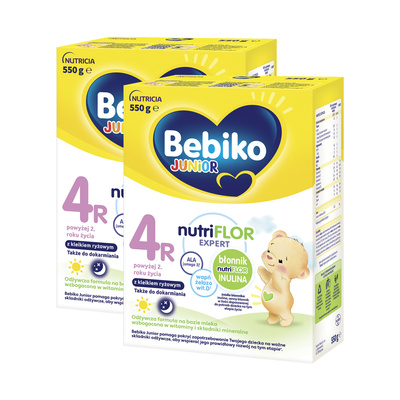 BEBIKO JUNIOR NUTRIflor Expert 4R formuła na bazie mleka z kleikiem ryżowym, powyżej 2. roku życia ZESTAW 2 x 550 g