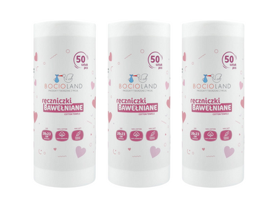 Bocioland miękkie i delikatne ręczniki bawełniane na rolce 20 x 23 cm ZESTAW 3 x 50 sztuk