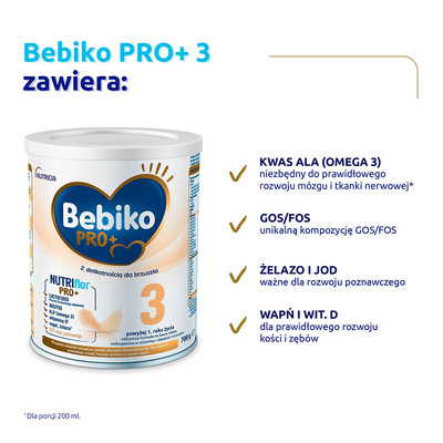 Bebiko Pro+ 3 Odżywcza formuła na bazie mleka dla dzieci powyżej 1. roku życia ZESTAW 3 x 700 g