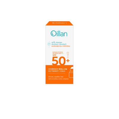 Oillan ochronny roll-on przeciwsłoneczny do twarzy i ciała z filtrem SPF50 do skóry wrażliwej 50 ml