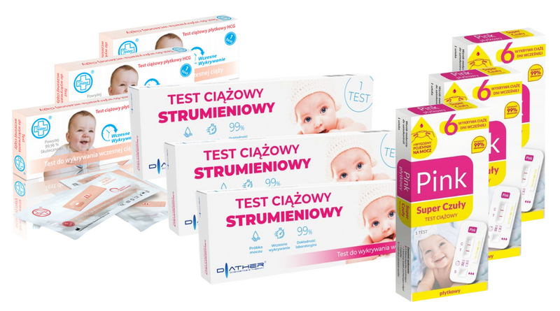 Zestaw testów ciążowych wczesna ciąża Pink Diather Testeo 9 opakowań