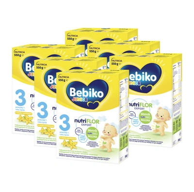 BEBIKO JUNIOR NUTRIflor Expert 3 formuła na bazie mleka o smaku waniliowym, powyżej 1. roku życia ZESTAW 6 x 550 g