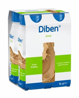 Diben Drink, smak pralina, 4x 200 ml.  Żywność specjalnego przeznaczenia medycznego. Pacjent z cukrzycą, insulinoopornością. 