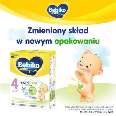 BEBIKO JUNIOR NUTRIflor Expert 4 formuła na bazie mleka, powyżej 2. roku życia ZESTAW 2 x 550 g
