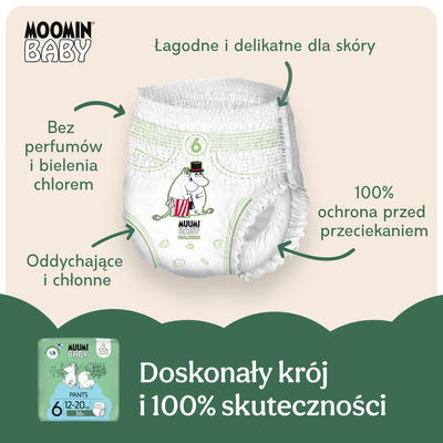 Muumi Baby Pants 6 Junior 12-20 kg (36 szt), eko pieluchomajtki