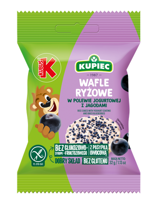 Kubuś Kupiec wafle ryżowe z polewą jogurtową z suszoną jagodą 32 g