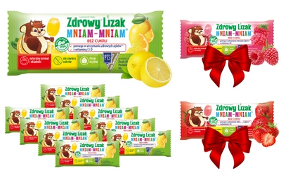 Zdrowy lizak dla dzieci mniam mniam z witaminami smak cytrynowy ZESTAW ŁEZKA 10 sztuk + 2 LIZAKI GRATIS!