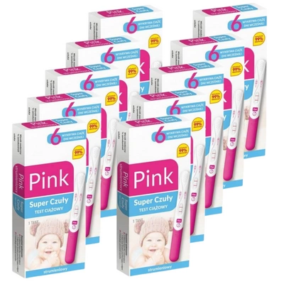 Pink Test ciążowy strumieniowy super czuły zestaw 10 sztuk